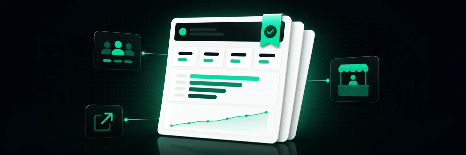 A board-ready post-event report with stat tiles and charts, surrounded by candidate, booth, and export cards